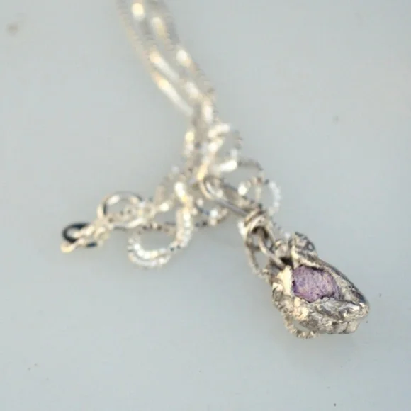 Genuine Pink Sapphire Ruby Nugget Sterling Pendant - Picture 6 of 6